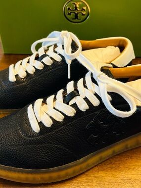 Tory Burch Phoenix Sneaker Tumbled Leather Black/Purity Trainers EU 38.5 US 8.5